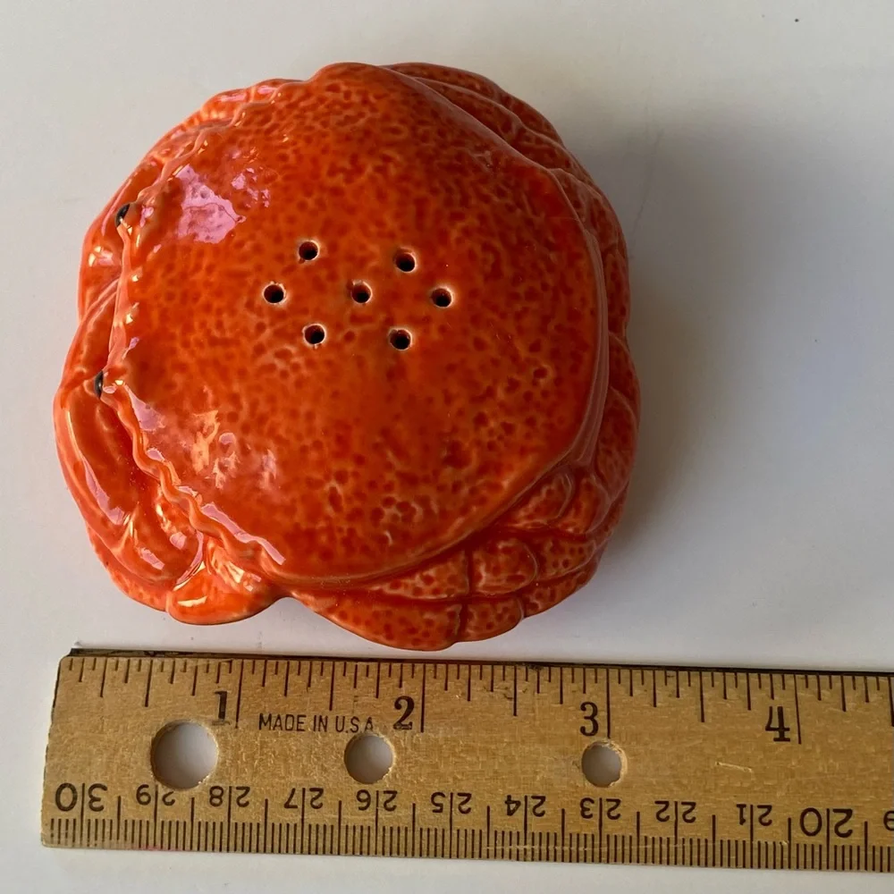 Crab Salt And Pepper Shakers Ceramic Red Orange EUC Beach Ocean Nautical Sea